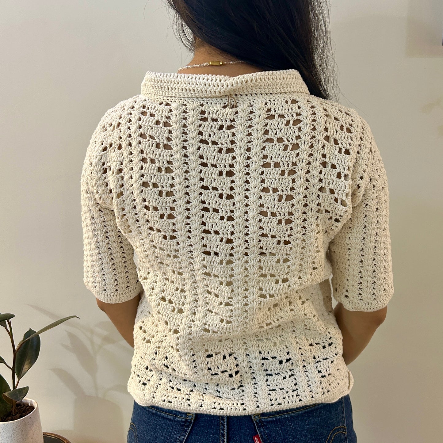 White Loom Lines Crochet Shirt