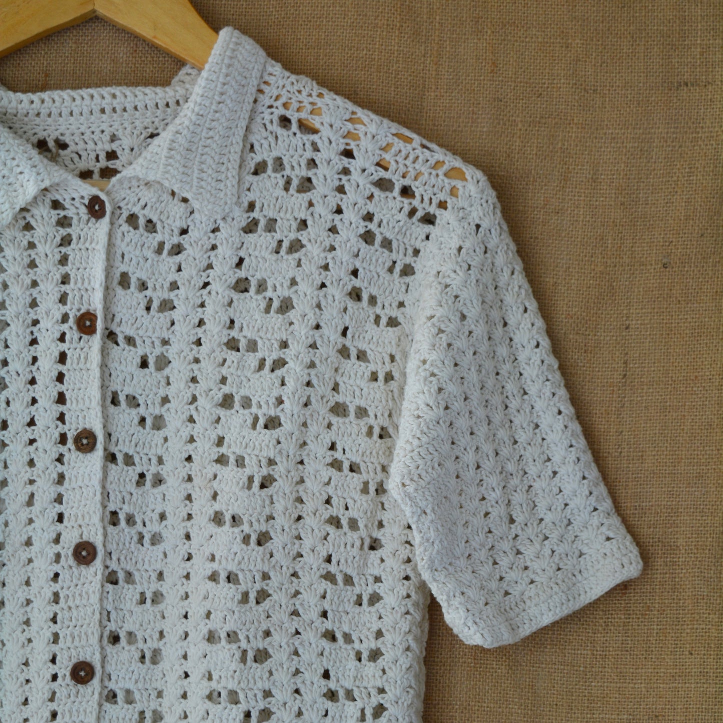 White Loom Lines Crochet Shirt