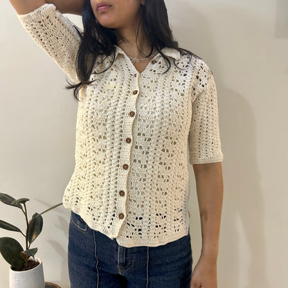 White Loom Lines Crochet Shirt