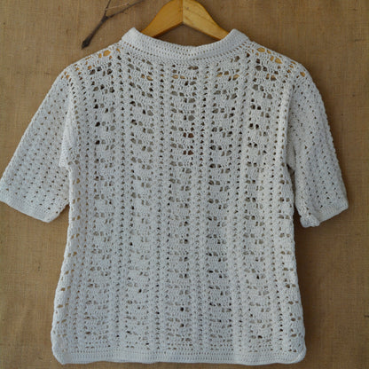 White Loom Lines Crochet Shirt