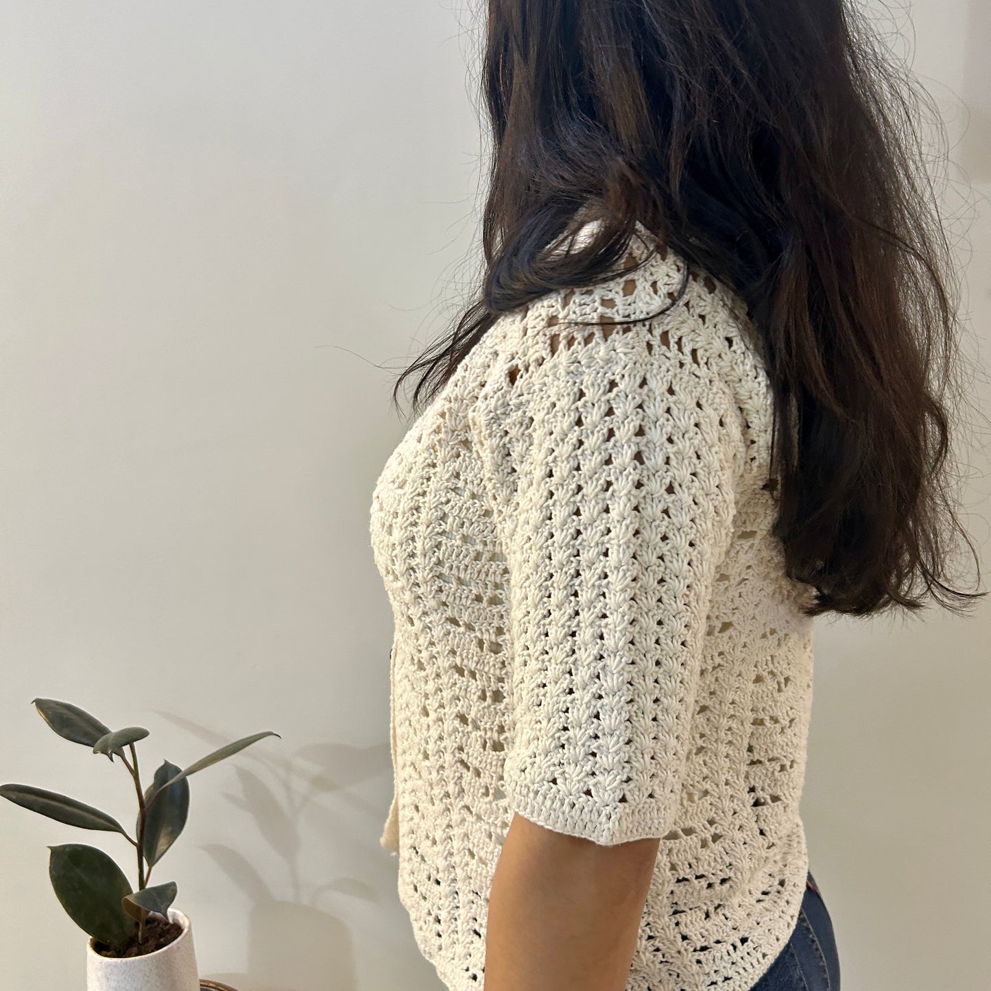 White Loom Lines Crochet Shirt