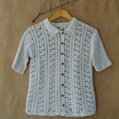 White Loom Lines Crochet Shirt