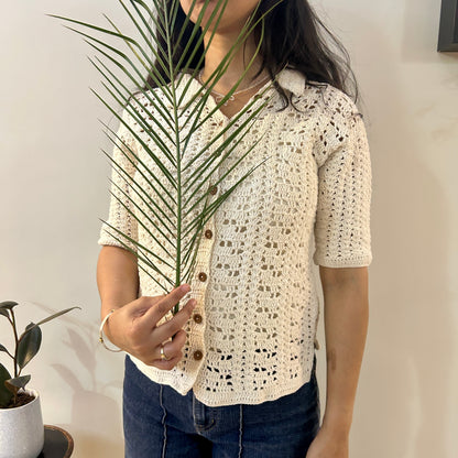 White Loom Lines Crochet Shirt