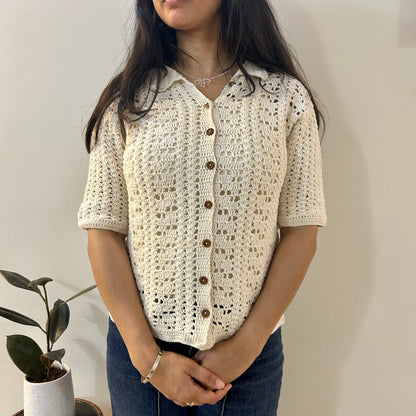 White Loom Lines Crochet Shirt