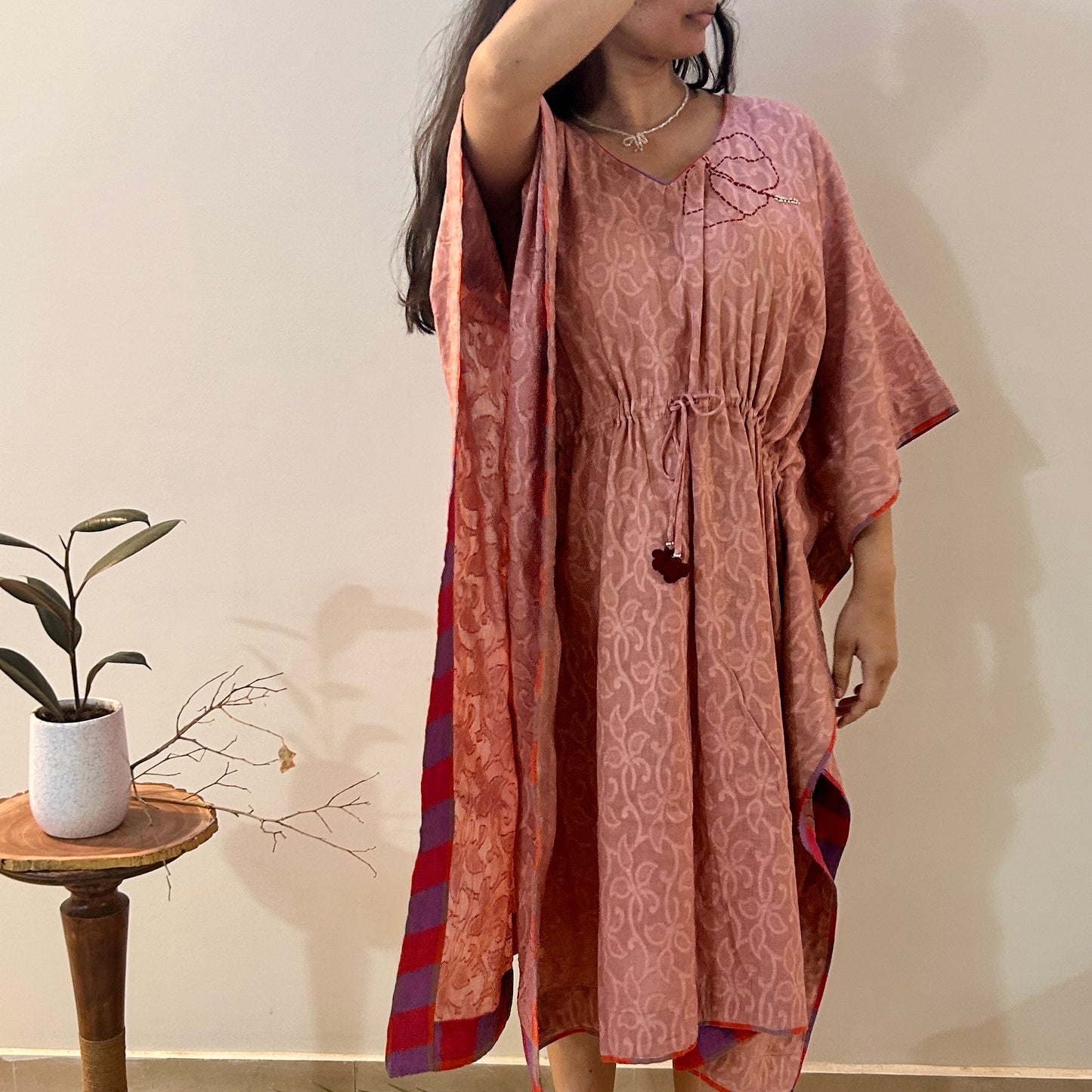 Hibiscus Pink Cotton Kaftan