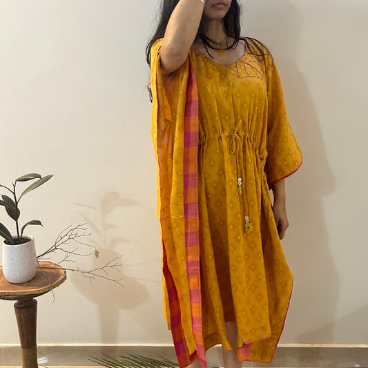 Hibiscus Yellow Cotton Kaftan