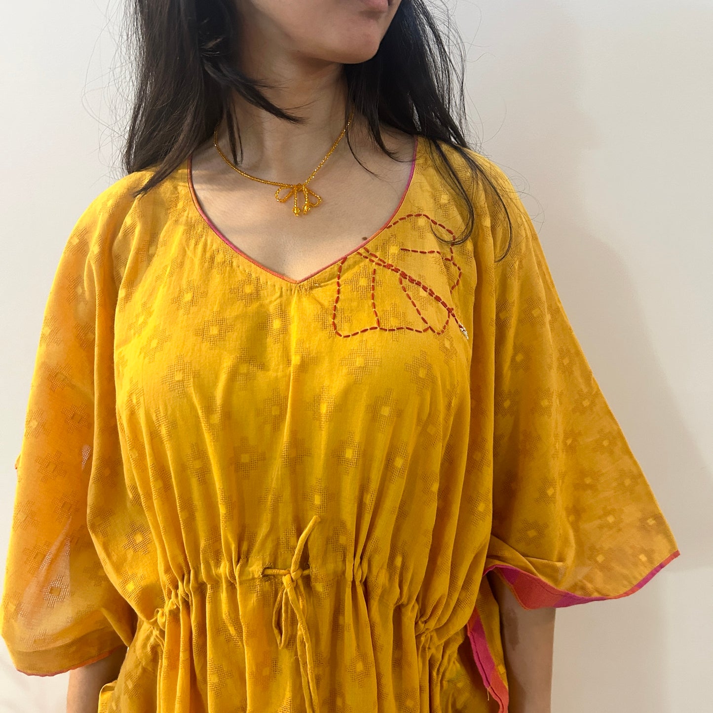 Hibiscus Yellow Cotton Kaftan