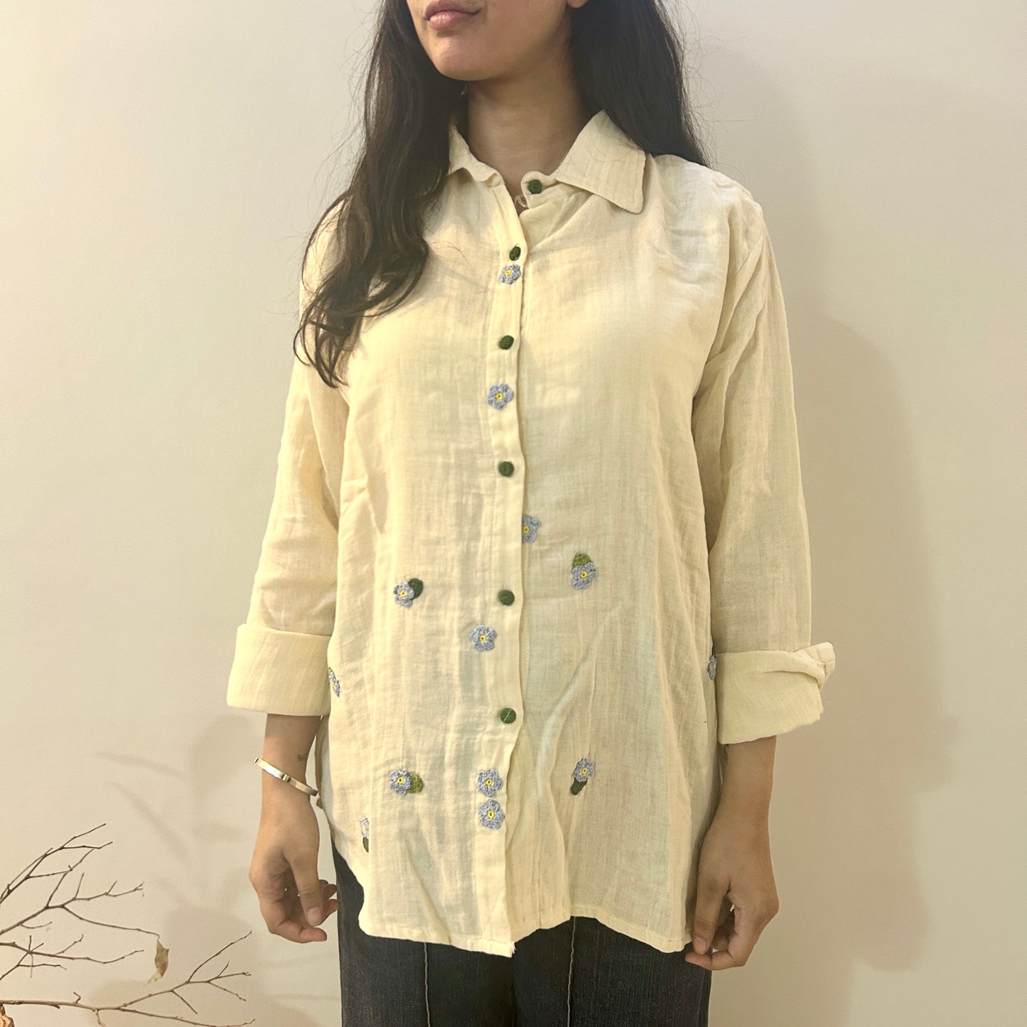 Ecru Bloom Cotton Shirt