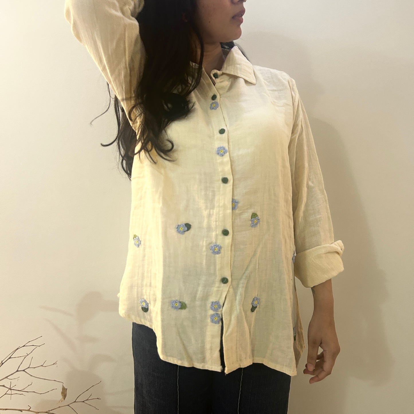 Ecru Bloom Cotton Shirt