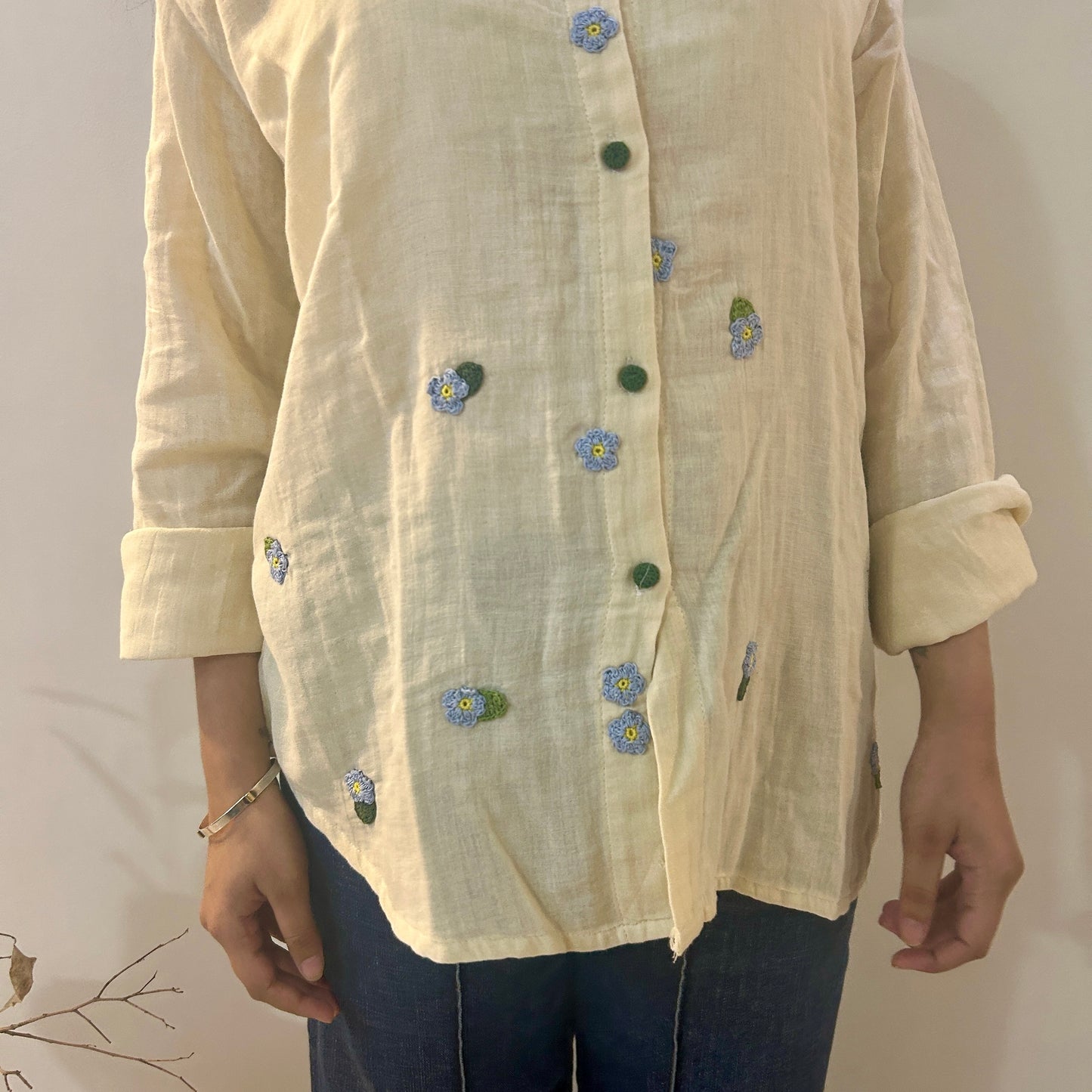 Ecru Bloom Cotton Shirt