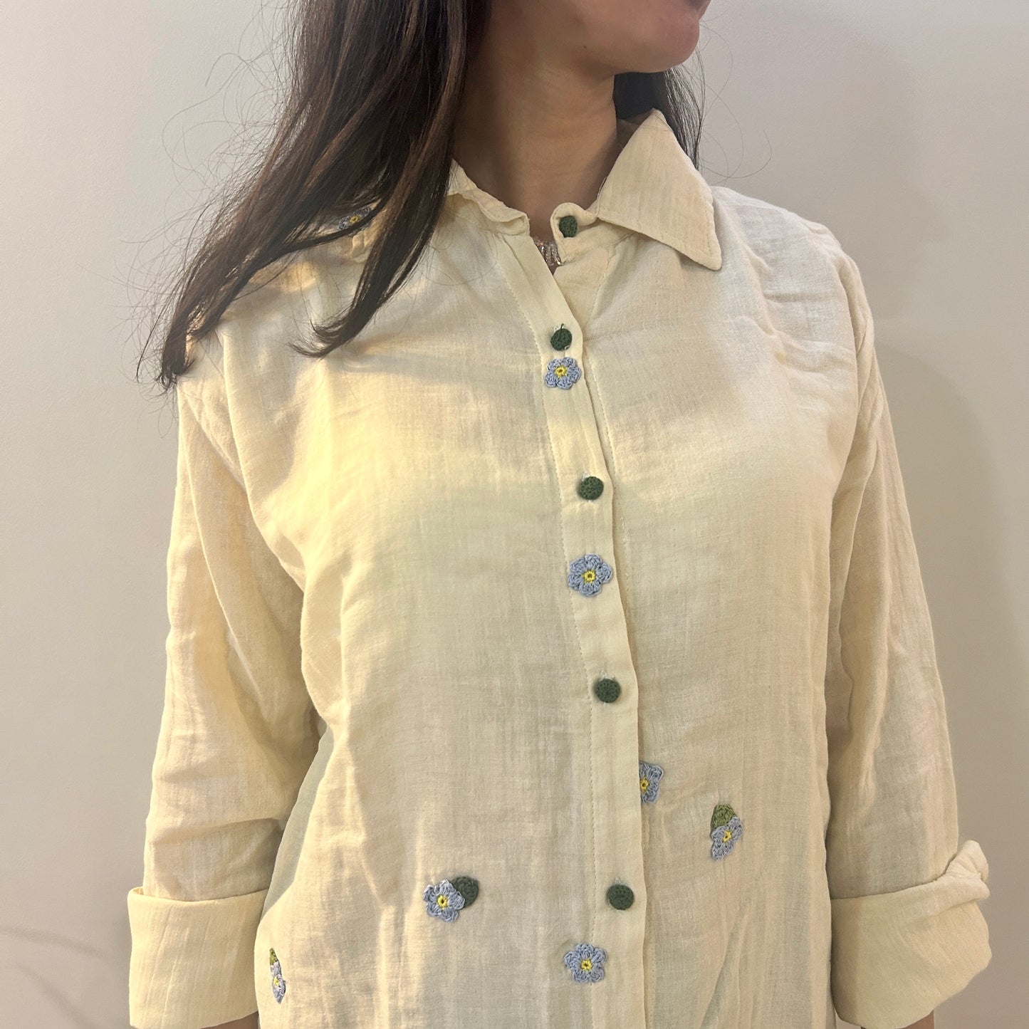 Ecru Bloom Cotton Shirt