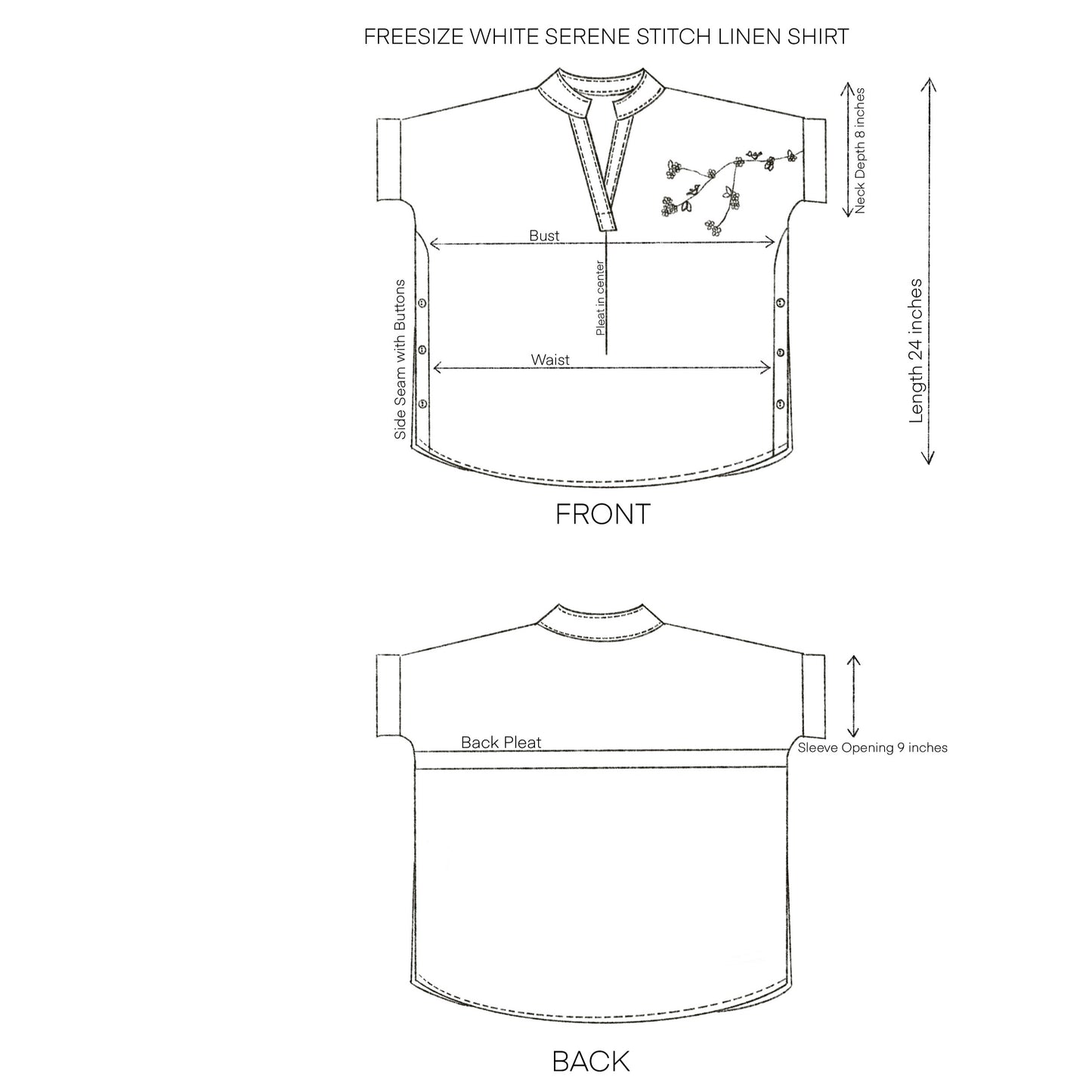 Freesize White Serene Stich Linen Set
