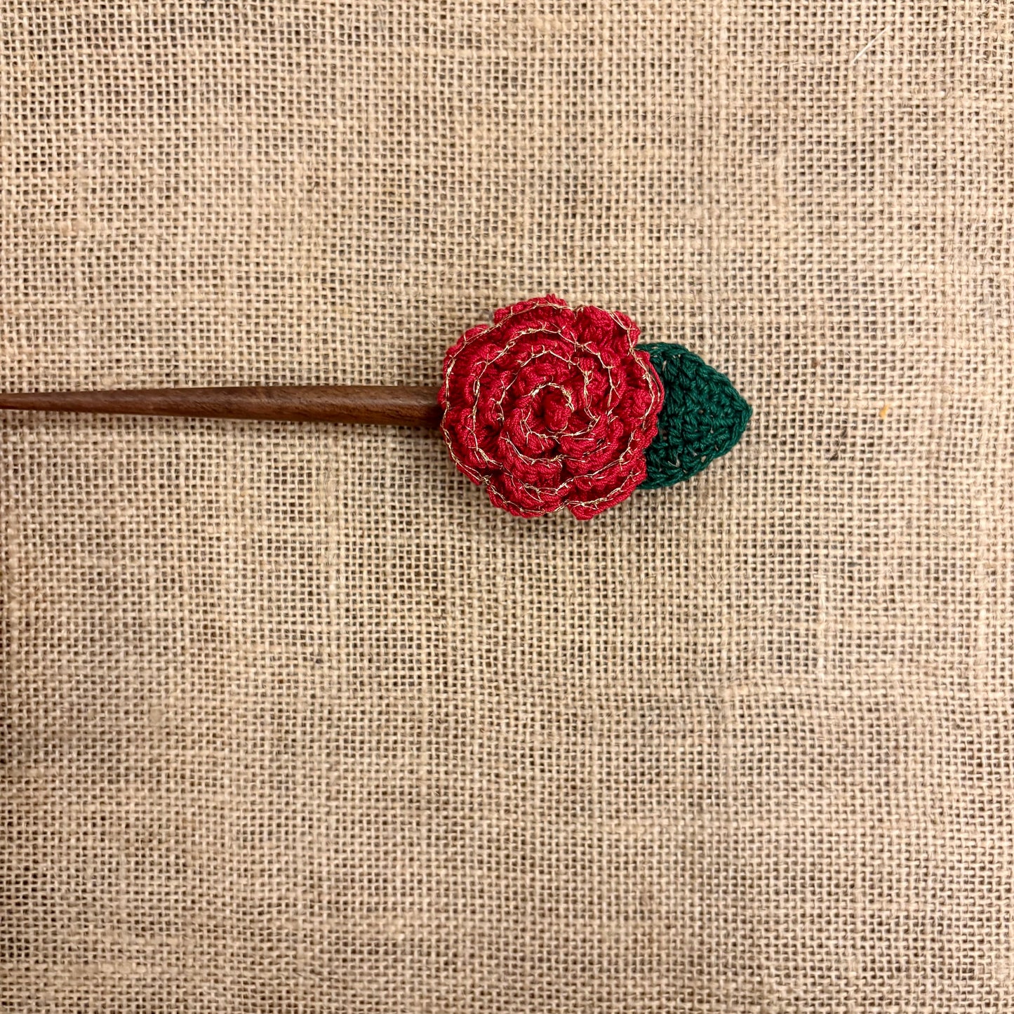 Red Zari Rose Bun Stick