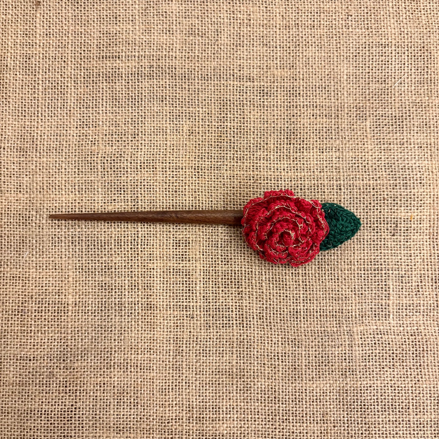 Red Zari Rose Bun Stick