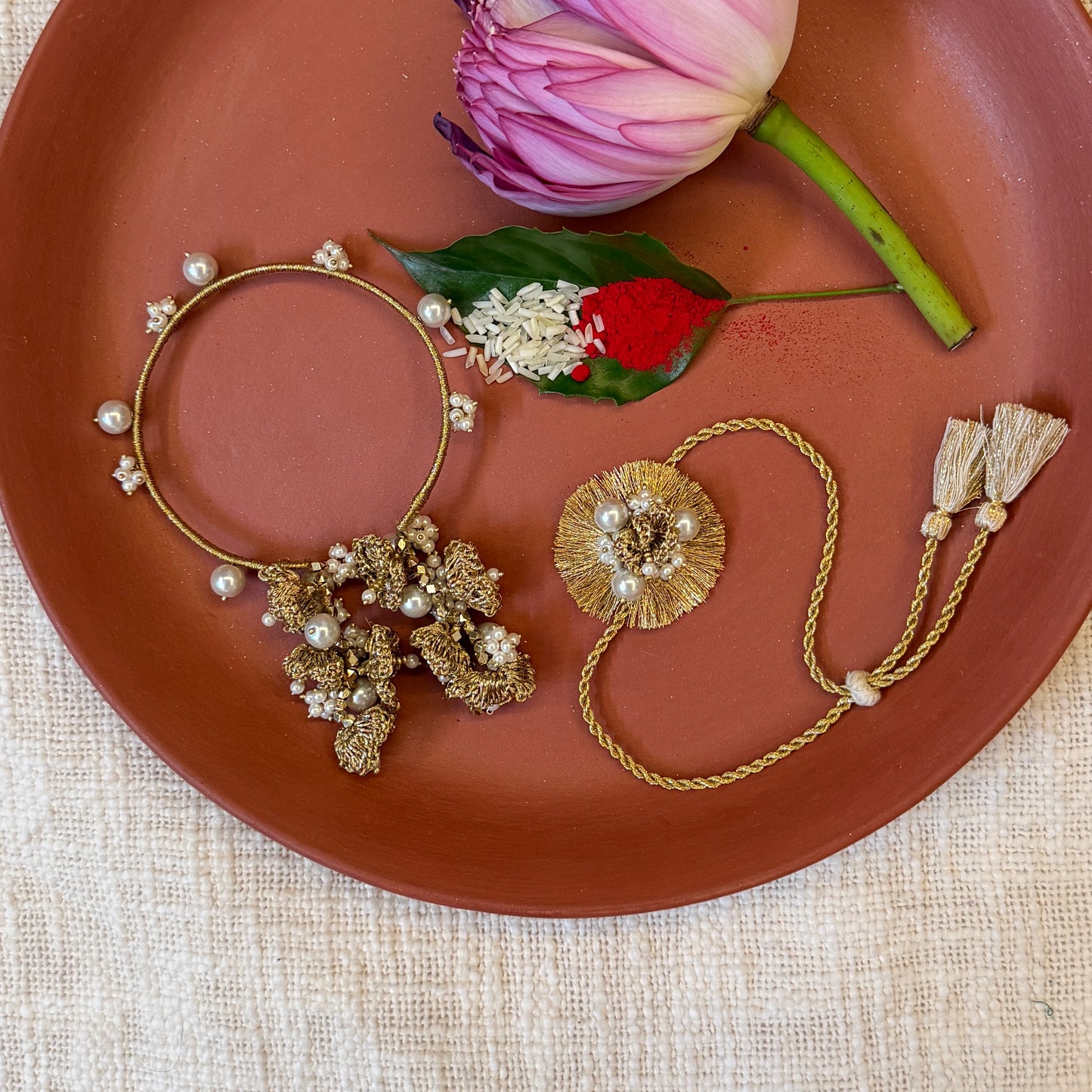 Set of Noor Zari Rakhi and Swarna Lumba