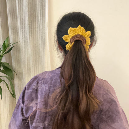 Sunflower Crochet Scrunchie