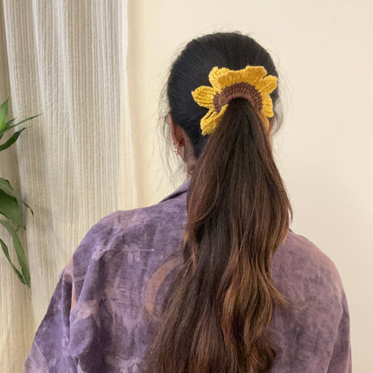 Sunflower Crochet Scrunchie