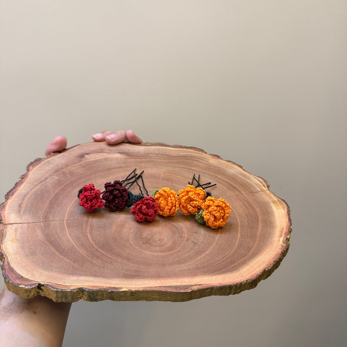 Set of 3 Marigold and 3 Rose HairPins