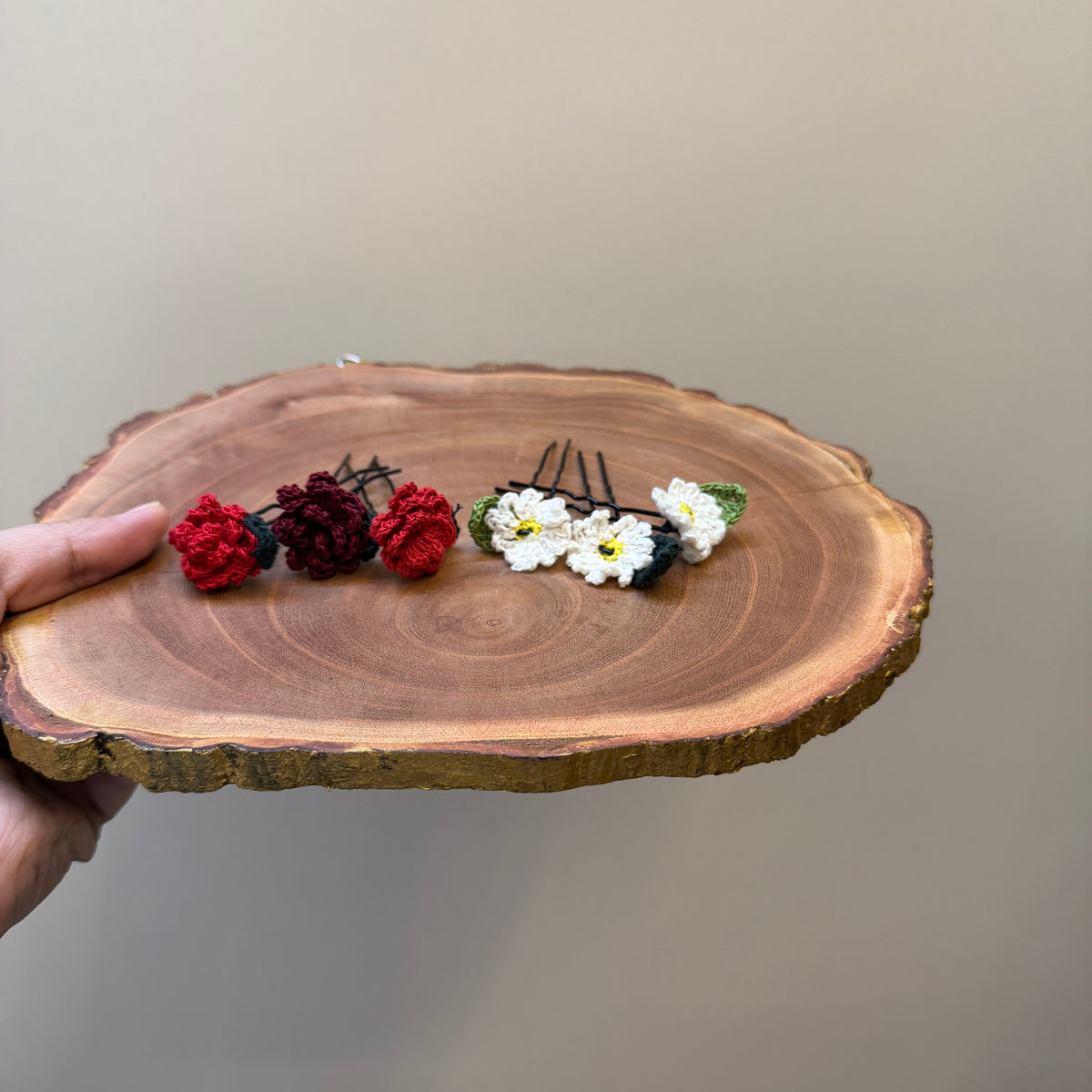 Set of 3 Rose and 3 Daisy Hair Pins
