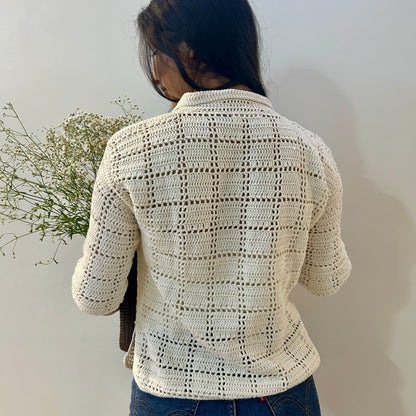 Ivory Grid Crochet Shirt