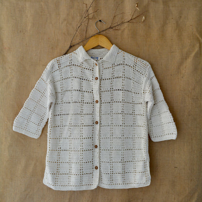 Ivory Grid Crochet Shirt