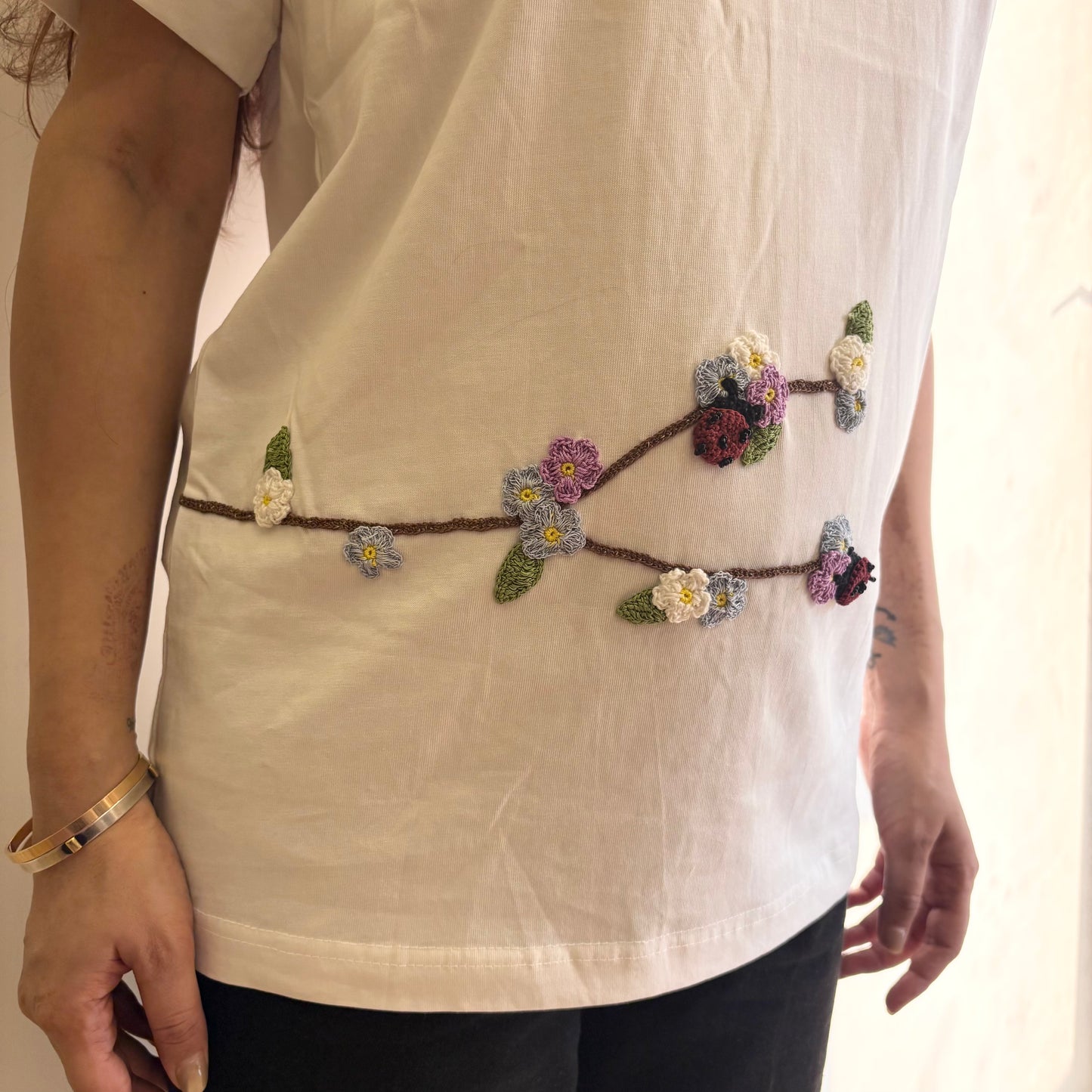 White Serene Stitch T-Shirt