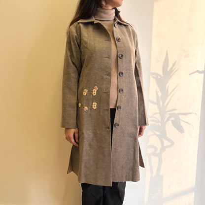 Beige Striped Straight Fit Woollen Jacket