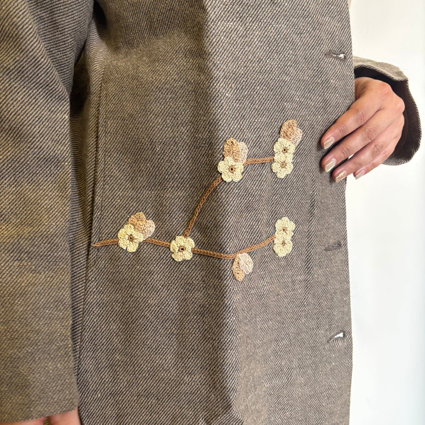 Beige Striped Straight Fit Woollen Jacket