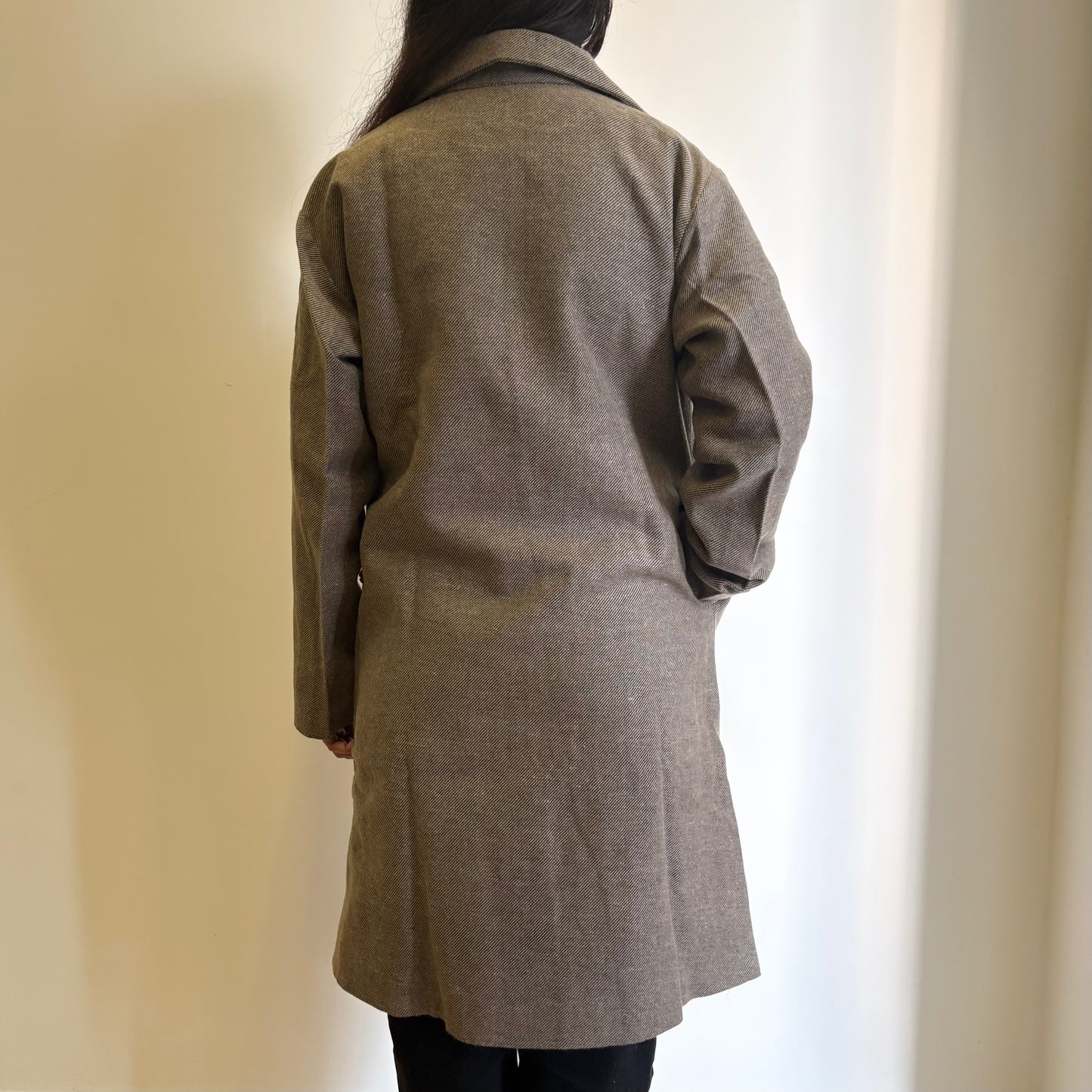 Beige Striped Straight Fit Woollen Jacket