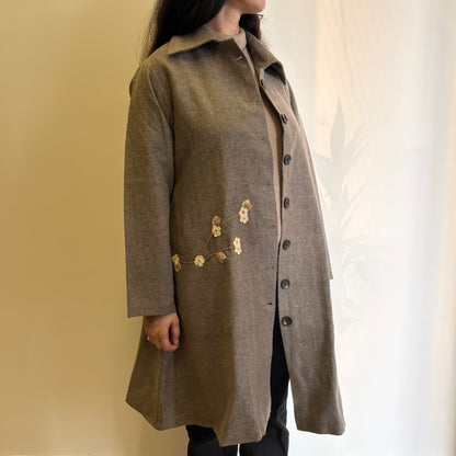 Beige Striped A-Line Woollen Jacket