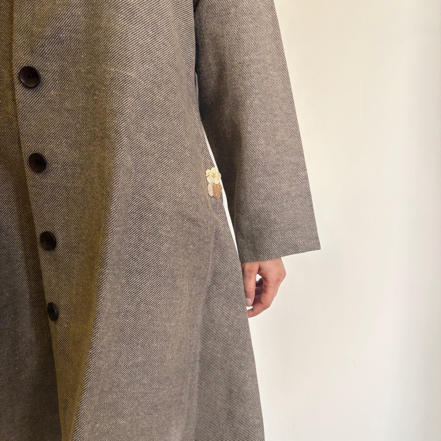 Beige Striped A-Line Woollen Jacket