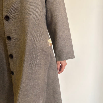 Beige Striped A-Line Woollen Jacket