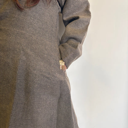 Beige Striped A-Line Woollen Jacket