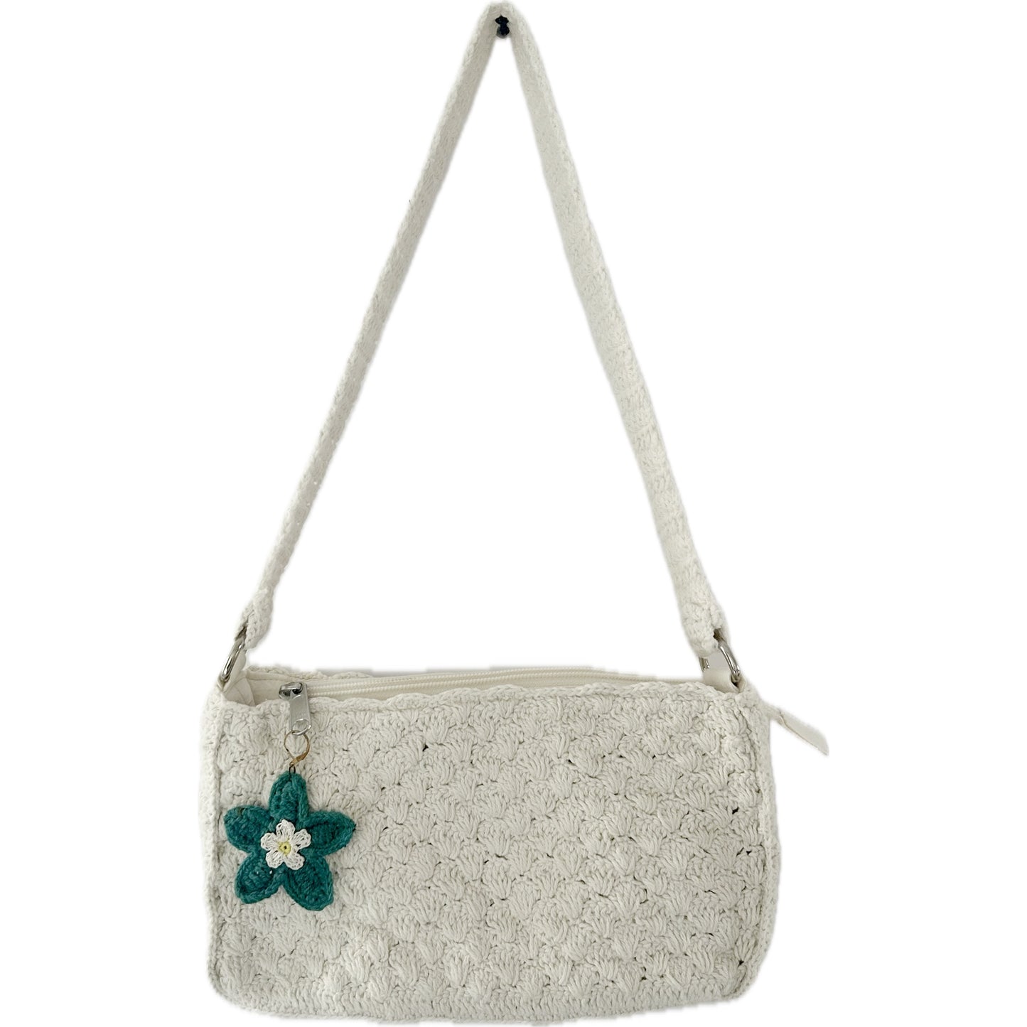 White Crochet Handbag with Charm