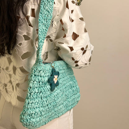 Teal Crochet Handbag with Charm