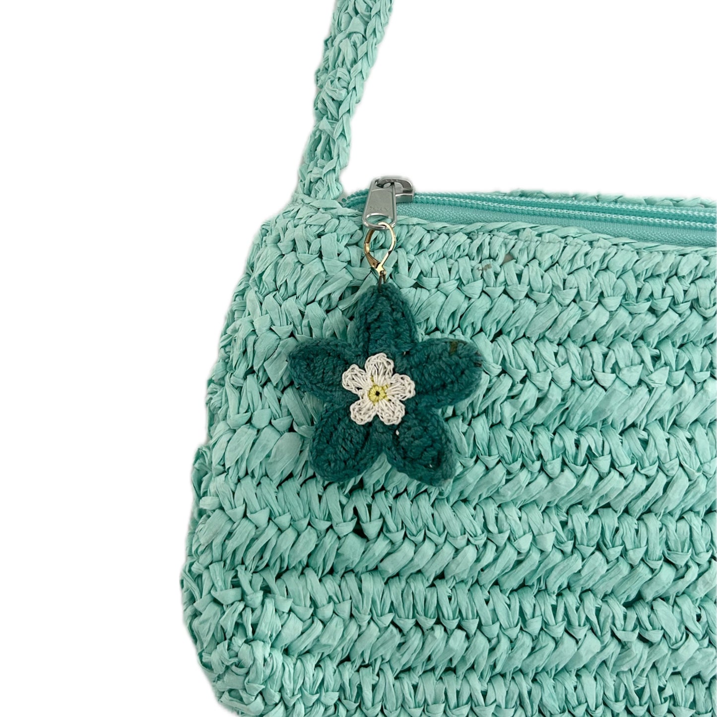 Teal Crochet Handbag with Charm