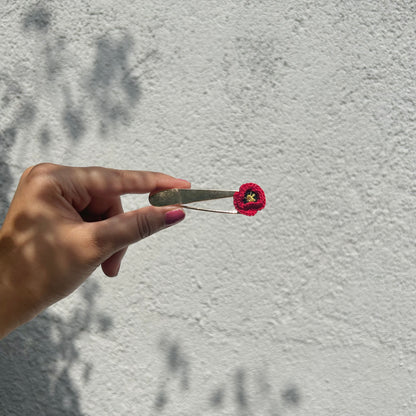 Poppy Crochet Brooch on a Metal Pin