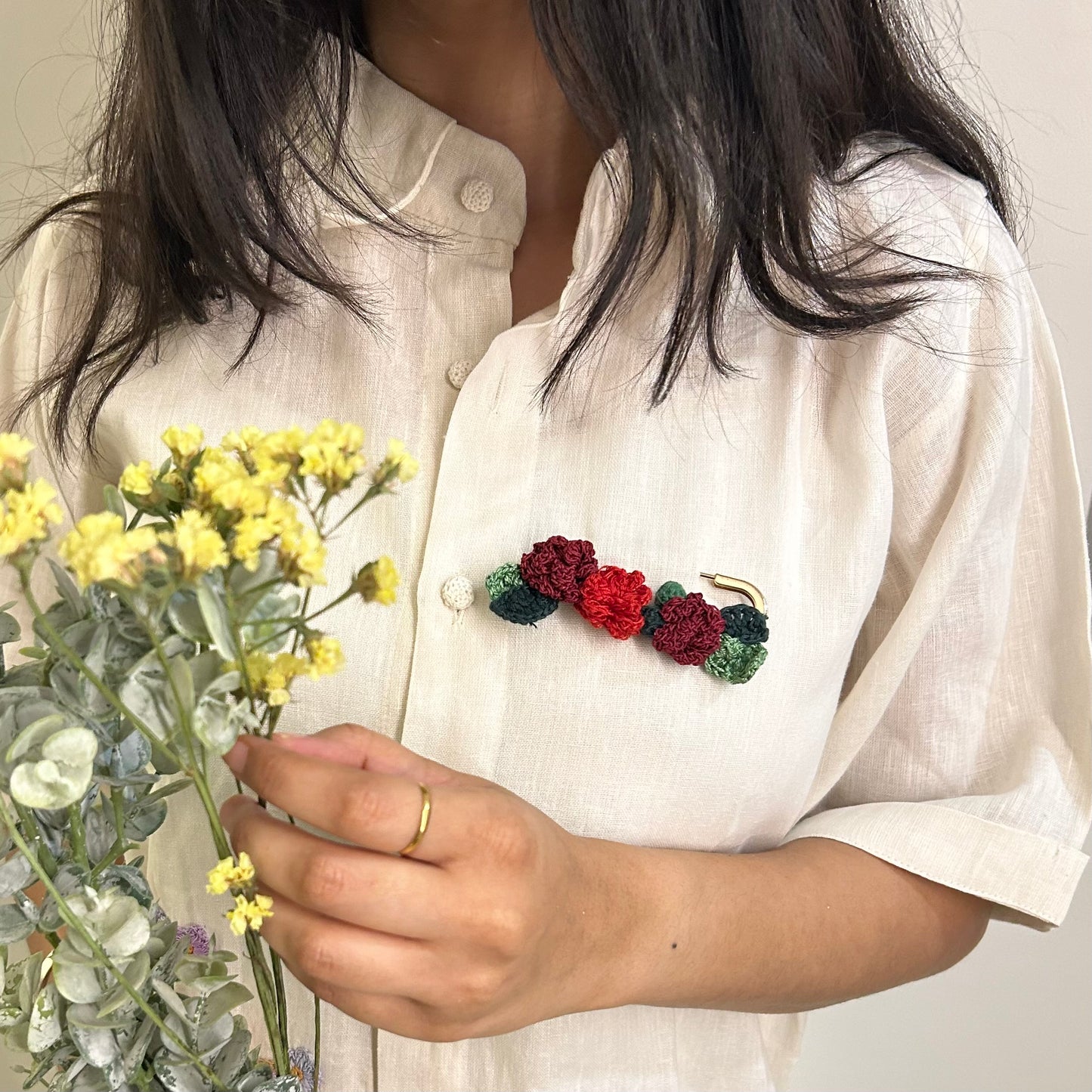 Rose Crochet Brooch on a Metal Pin