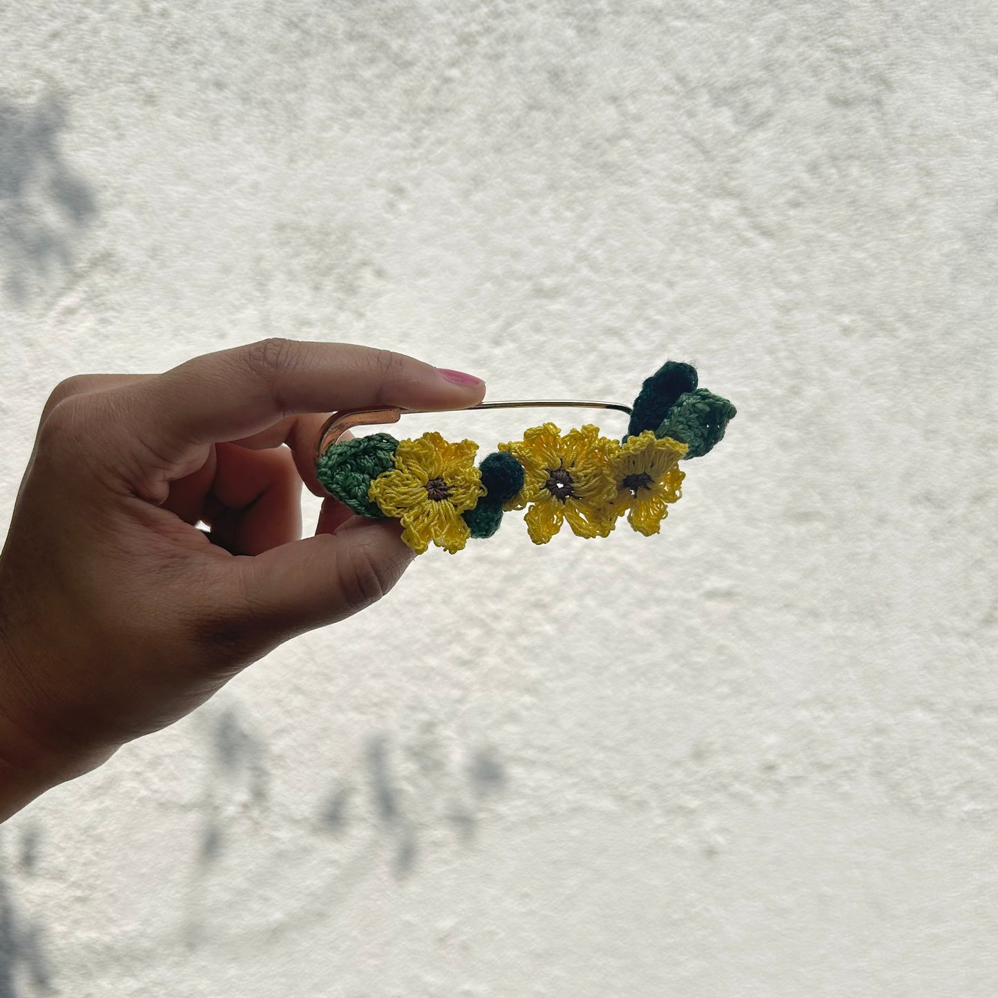 Sunflower Crochet Brooch on a Metal Pin