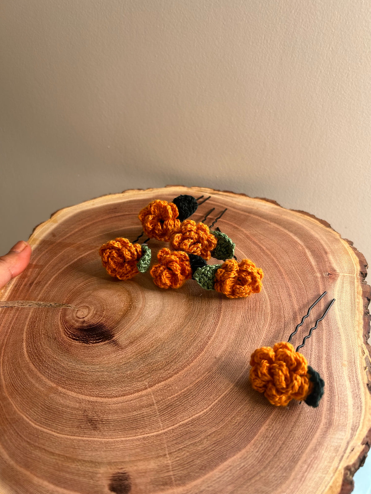 Set of 3 Marigold and 3 Rose HairPins