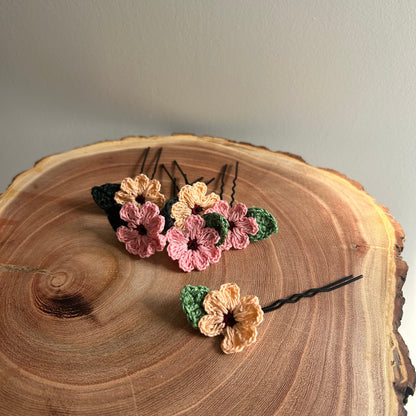 Pink and Peach Crochet Hairpins