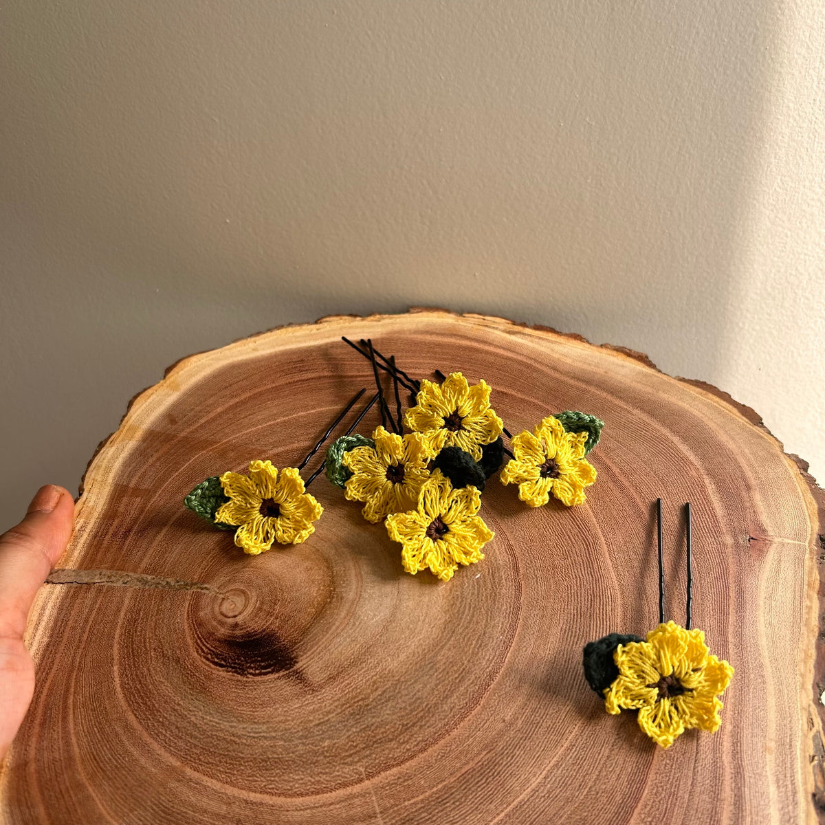 Set of 3 Sunflower and 3 Rose HairPins