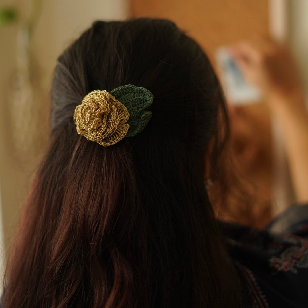 Set of Gold Zari and Rose Zari Hair Clip