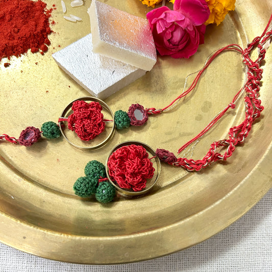 Set of Crochet Rose Rakhi and Lumba