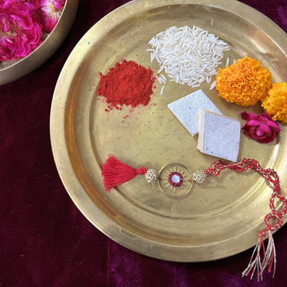 Set of Gleaming Sun in a Brass Ring Rakhi and Lumba