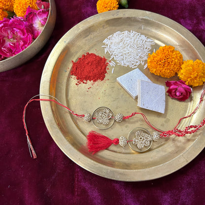 Set of Golden Crochet Flower Rakhi and Lumba