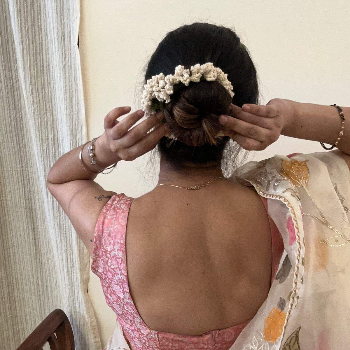 Set of Maroon and White Gajra Scrunchie