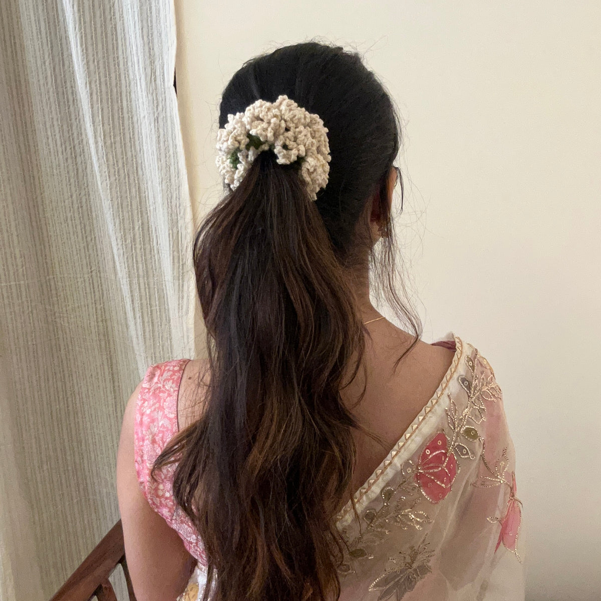 Set of Maroon and White Gajra Scrunchie