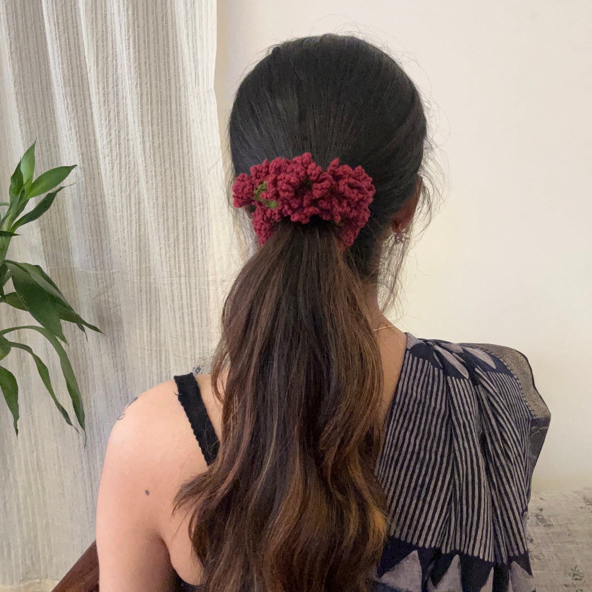 Set of Maroon and White Gajra Scrunchie