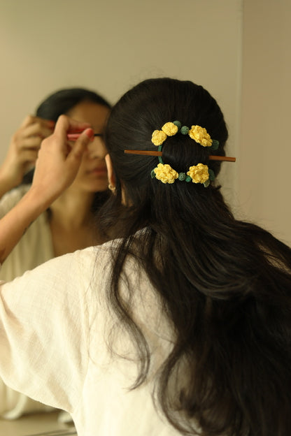 Yellow Marigold Crochet Hair Tie